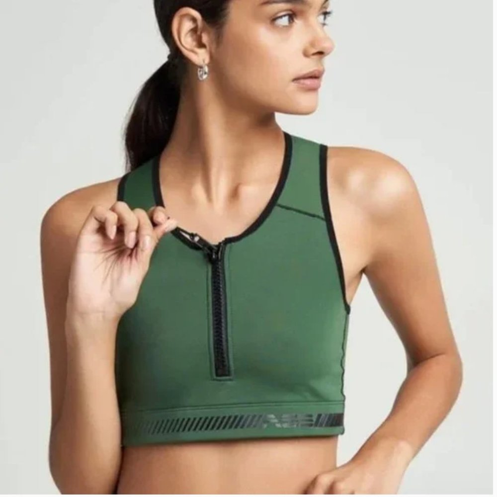 Adam Selman Sport Army Green Zip Front Crop Trop S